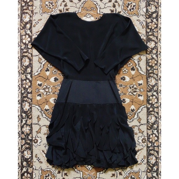 Vintage 80s Betsy & Adam Black Ruffle Dress est 4 - Picture 3 of 4